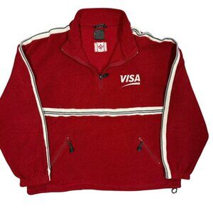 Vintage ROOTS Vias 1/4 Zip Fleece Sweater Made in Canada Red XL